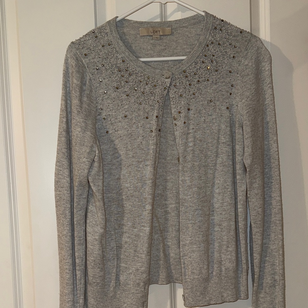 LOFT Gray Studded Cardigan